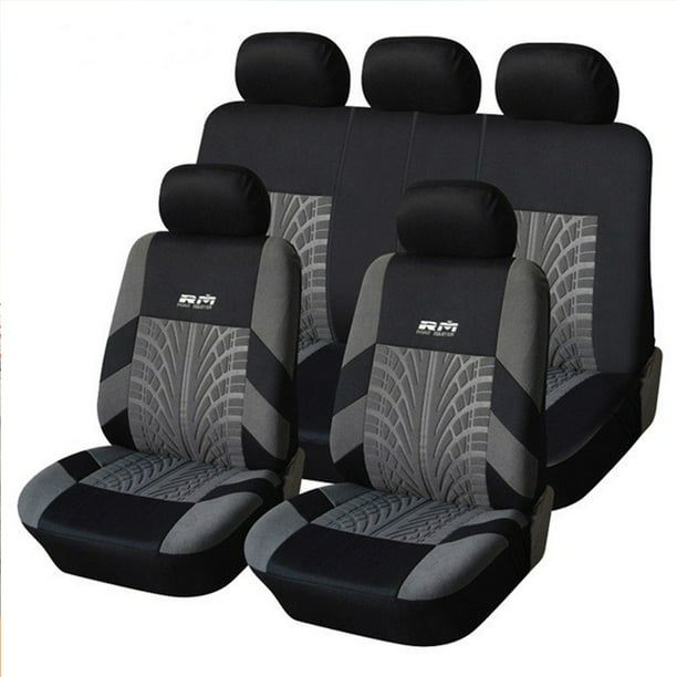 1 Pair T-Shirt Design Car Front Row Seat Covers Polyester Washable Cushions Gray 